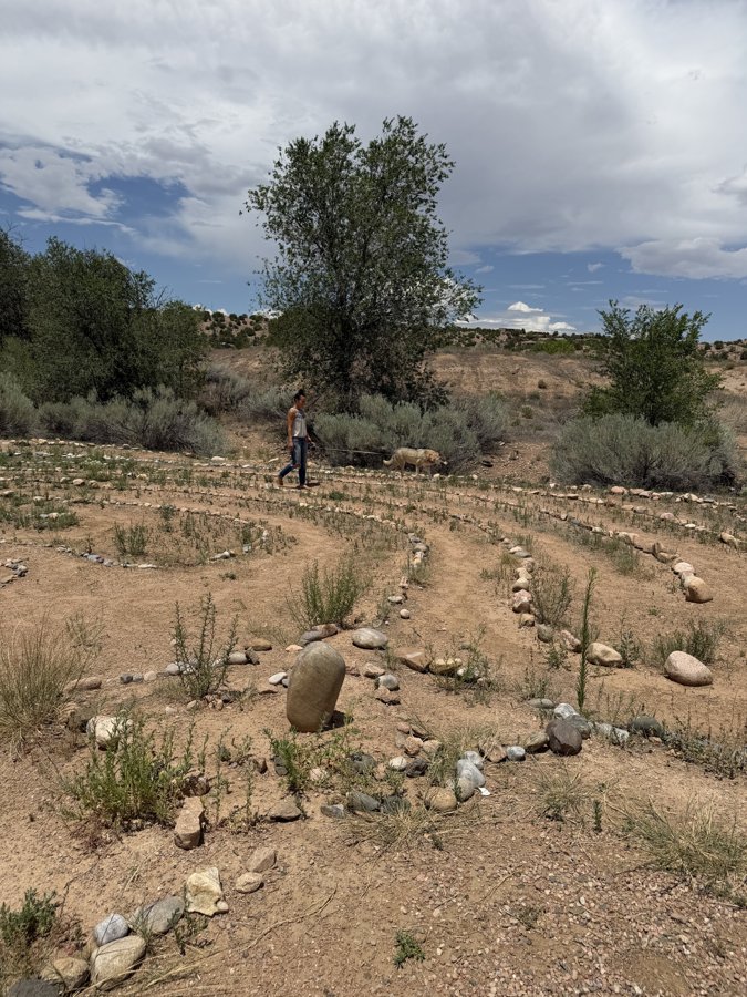 Walking a stone labyrinth path