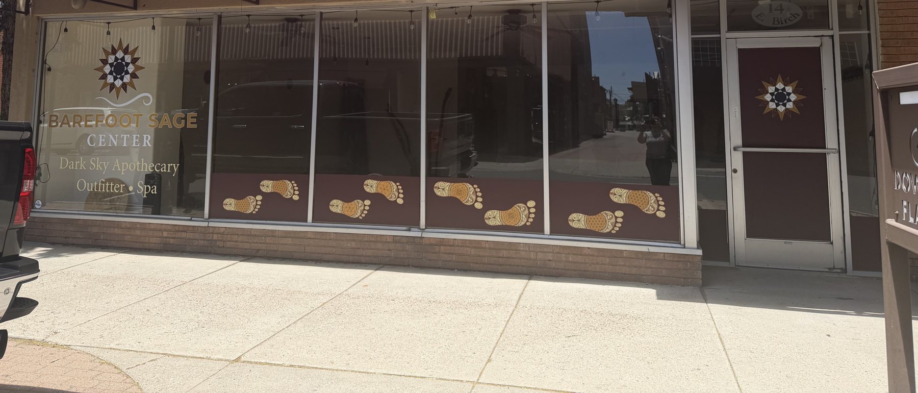 The Barefoot Sage Center storefront on Birch Avenue in downtown Flagstaff